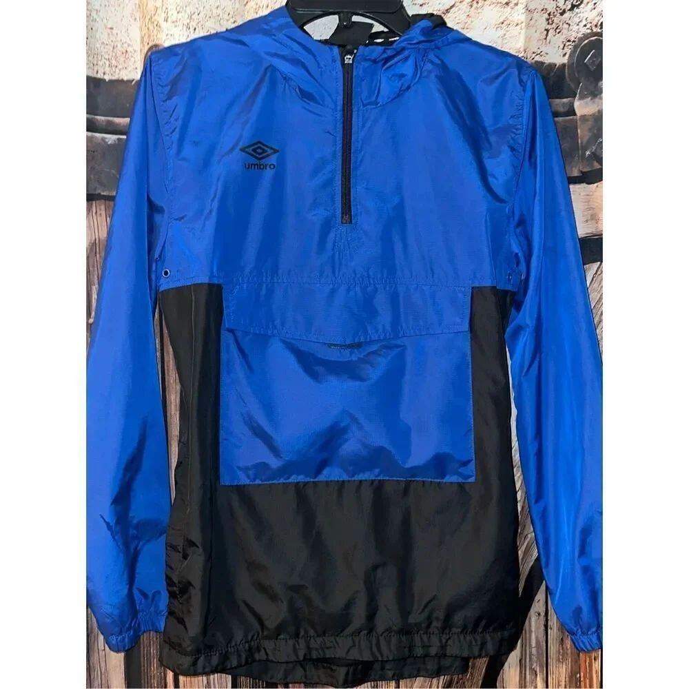 Umbro Hooded Windbreaker Track Jacket Lined Blue youth boys Size XL 16 18